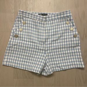 Zara Light Blue Houndstooth Shorts